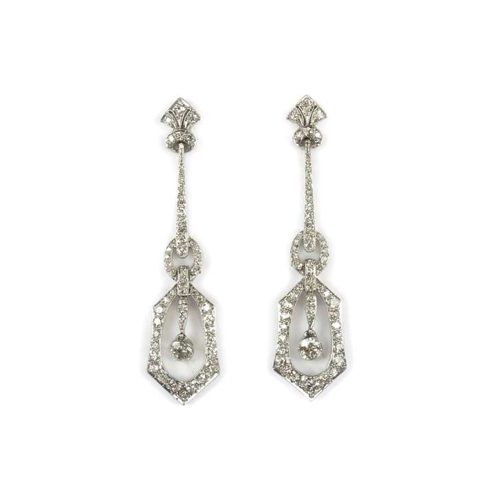 Pair of early 20th century diamond pendant earrings